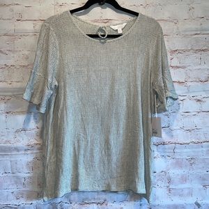 NWT Lauren Conrad flutter short sleeve stripe pullover blouse scoop neck keyhole